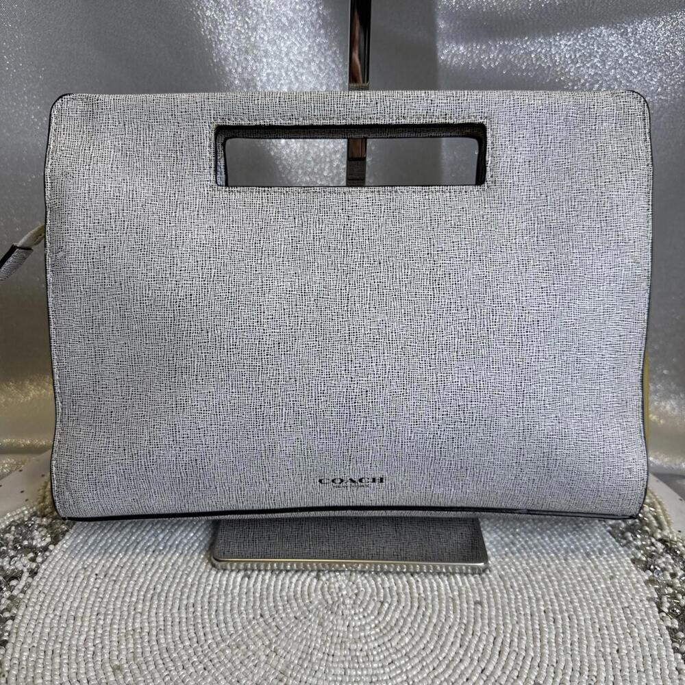 coach leather white Grey Black Trim clutch handbag